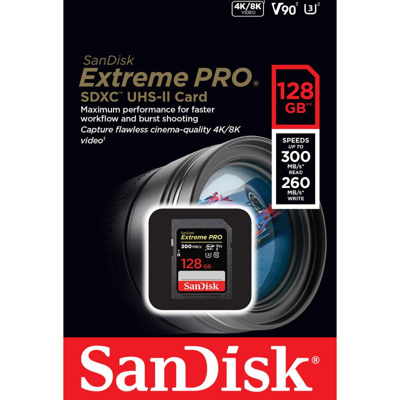Sandisk Carte SDXC Extreme Pro V90 (300MO/S) 128GO USH-II