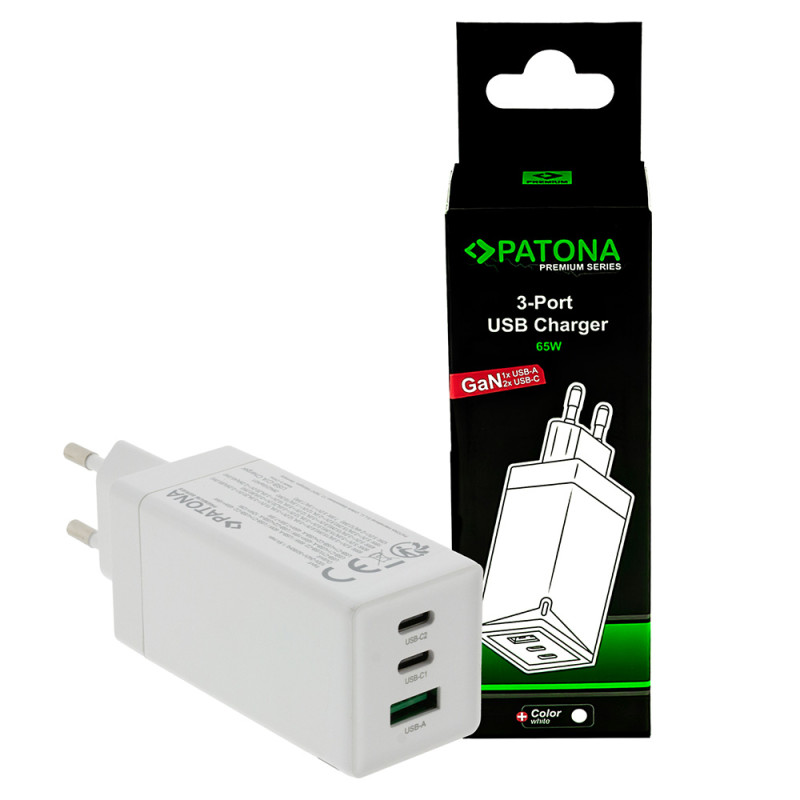 Patona Chargeur Universel 65W 2 x USB-C et 1 x USB-A - Patona - Prophot