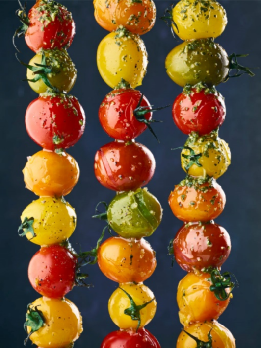 Brochettes photographiées en moyen format avec un éclairage Profoto