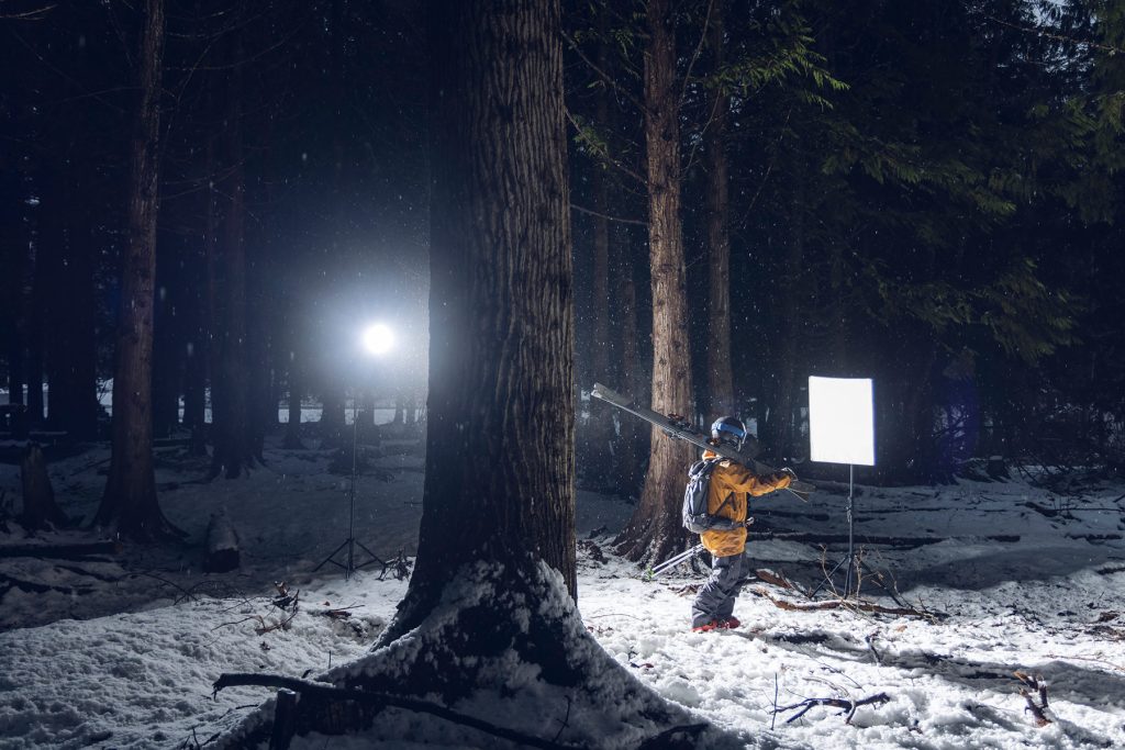 Coulisses du shooting nocturne avec le flash Elinchrom THREE en montagne